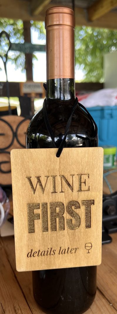Wine First Details Later gift tag